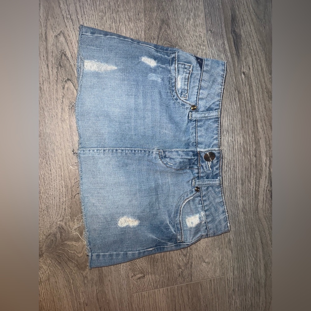 Vanity Vintage Distressed denim mini skirt 0